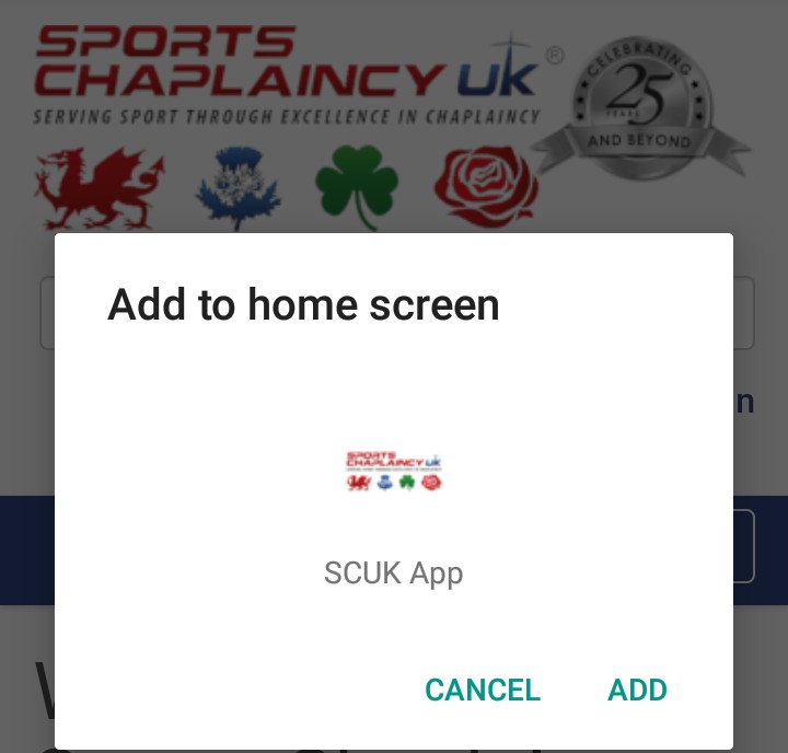 Chrome add to home screen confirmation